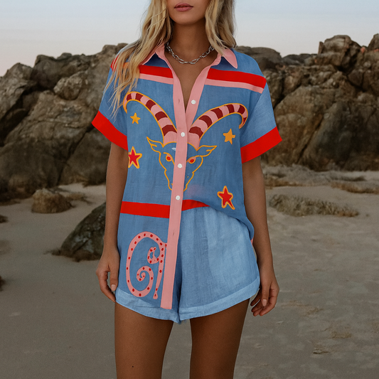 JULIA | CONJUNTO DE LINO CON ESTAMPADO ARTÍSTICO